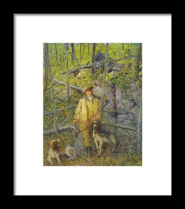 J Alden Weir Framed Print featuring the painting Hunter and Dogs by J Alden Weir