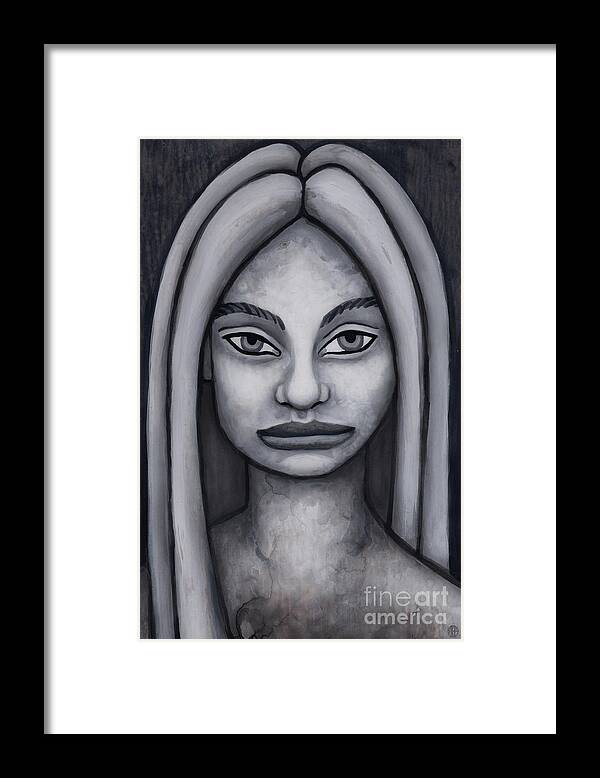 Portrait Framed Print featuring the painting Hunter. Monochromatic Portrait Study. by Amy E Fraser