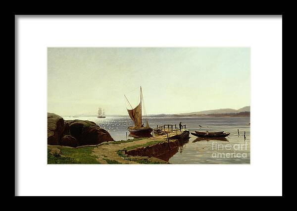 Amaldus Nielsen Framed Print featuring the painting Hvaler quay, 1884 by O Vaering by Amaldus Nielsen