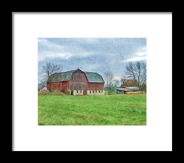  Framed Print featuring the digital art Hwy SS Barn by Stacey Carlson