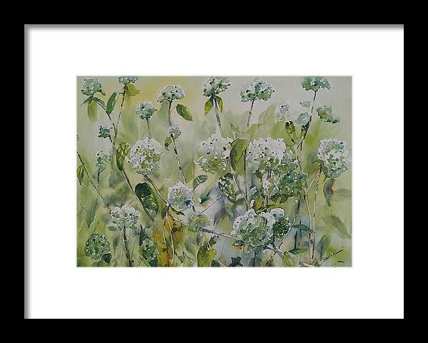 Rustic Garden Framed Print featuring the painting Hydrangeas by Sheila Romard