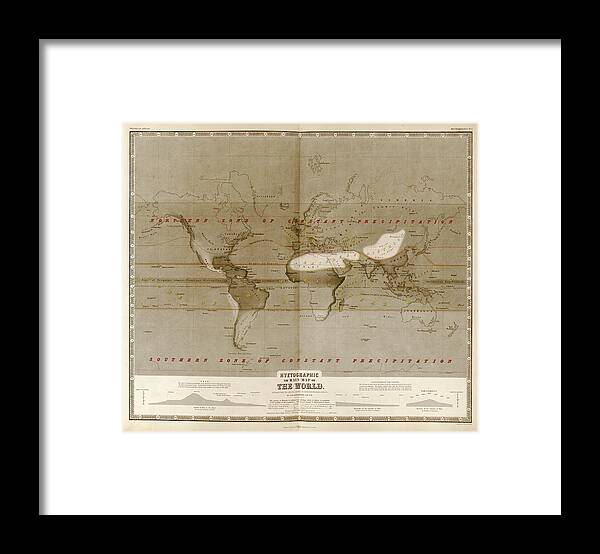 Maps Framed Print featuring the drawing Hyetographic or Rain Map of the World by Vintage Maps
