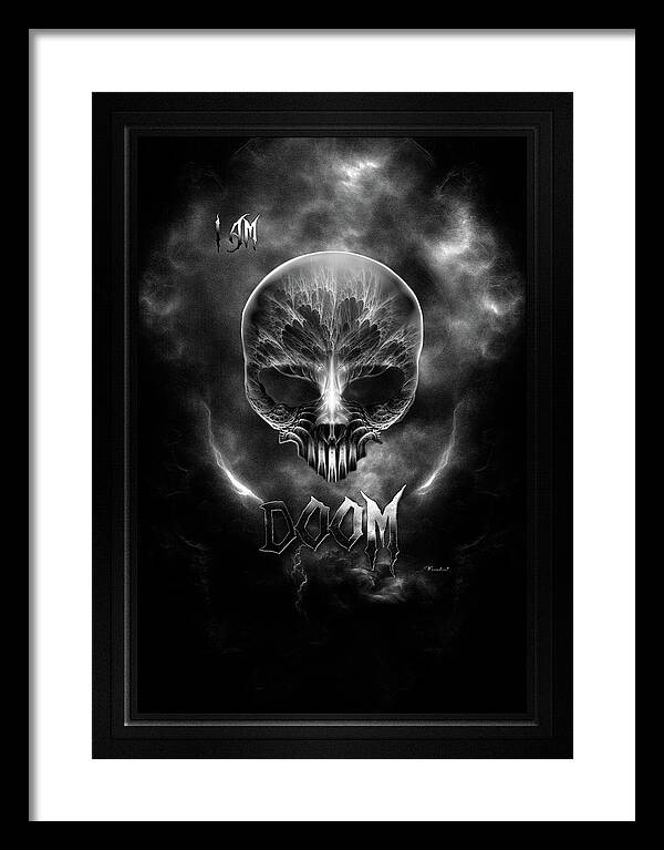 Doom Framed Print featuring the digital art I Am Doom Fractal Gothic Skull by Xzendor7