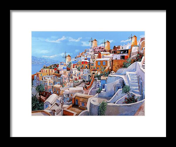 Greece Framed Print featuring the painting I colori di santorini  by Guido Borelli