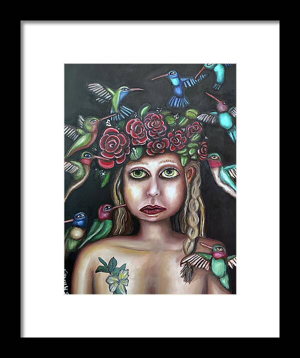 Surreal Framed Print featuring the painting I dream of Hummingbirds by Steve Shanks