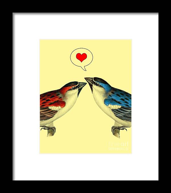 Sparrow Framed Print featuring the mixed media I Love You Sparrows by Madame Memento