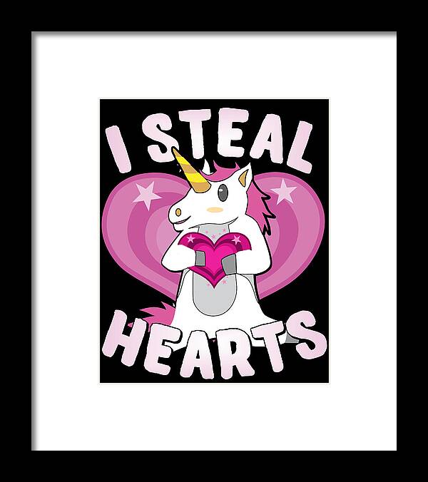 Cool Framed Print featuring the digital art I Steal Hearts Unicorn Valentines Day by Flippin Sweet Gear