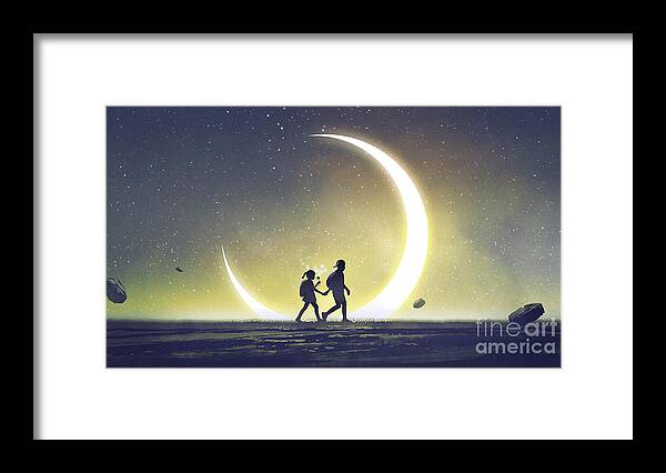 Illustration Framed Print featuring the painting I will take you to a special place by Tithi Luadthong