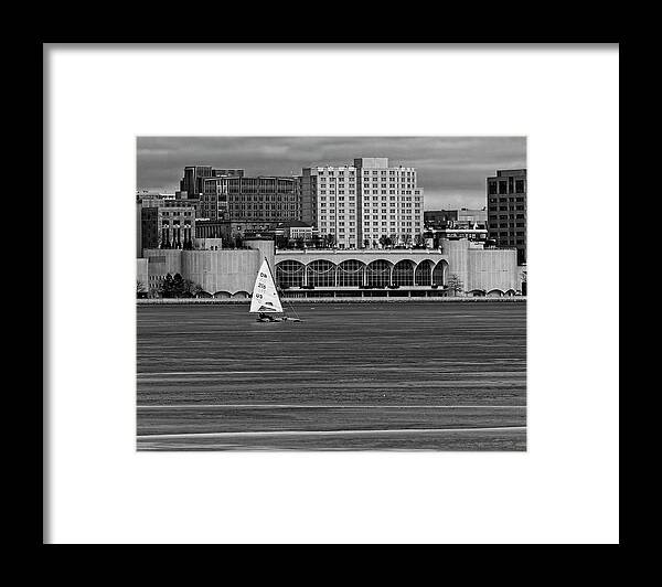 Ice Boats Framed Print featuring the photograph Ice boat and Monona Terrace - Madison - Wisconsin 2 by Steven Ralser