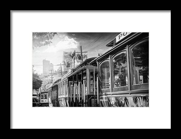 San Francisco Framed Print featuring the photograph Iconic Cable Cars of San Francisco Black and White by Carol Japp