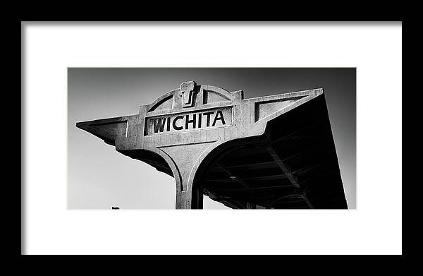 Wichita Kansas Framed Print featuring the photograph Iconic Wichita Kansas Union Station Architectural Panorama in Black and White by Gregory Ballos