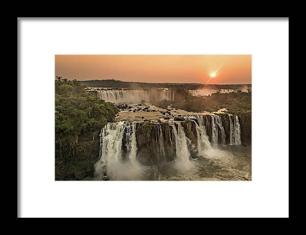 Waterfall Framed Print featuring the photograph Iguazu Sunset by Linda Villers