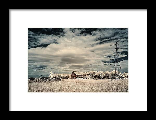Groff Framed Print featuring the photograph I'll Take the Train Home - series - Kittel Groff ND homestead with train car Add-On by Peter Herman