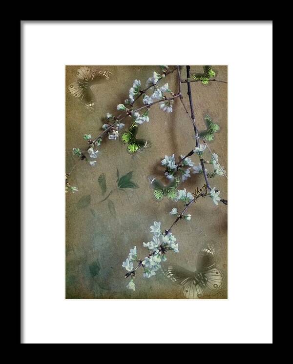 From The Woods Framed Print featuring the painting Illustrated Butterflies Cherry Blossom by Judith Cheng