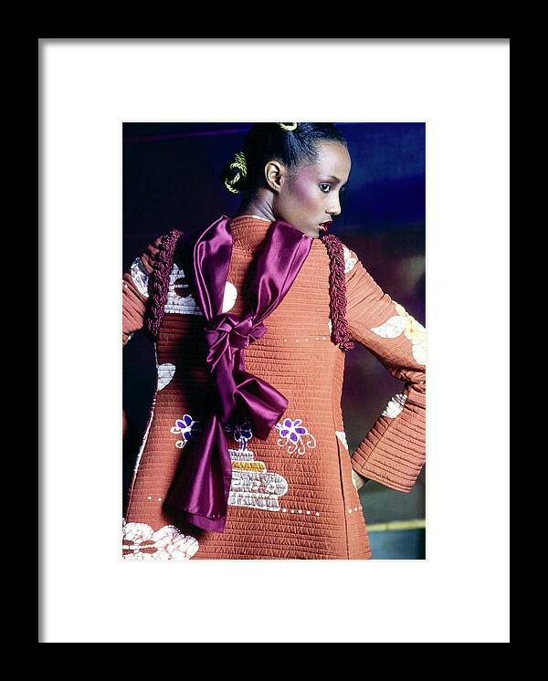 Fashion Framed Print featuring the photograph Model Iman Wearing A Mary McFadden Jacket by Ishimuro