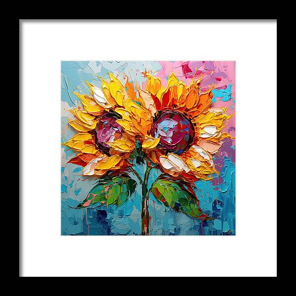 Sunflower Framed Print featuring the digital art Impressionist Sunflowers by Lourry Legarde
