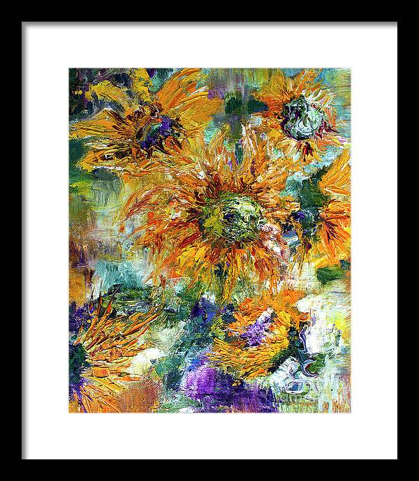 Sunflowers Framed Print featuring the painting Impressionist Sunflowers Palette Knife Oil Painting by Ginette Callaway