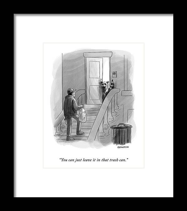 “you Can Just Leave It In That Trash Can.” Framed Print featuring the drawing In That Trash Can by Emily Bernstein