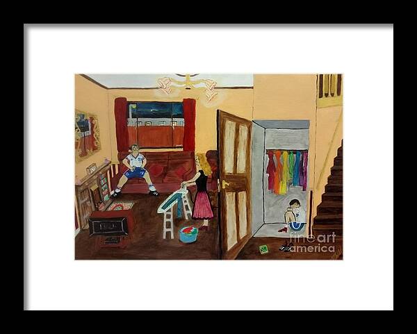 Lgbtq Framed Print featuring the drawing In the closet 1984 by David Westwood