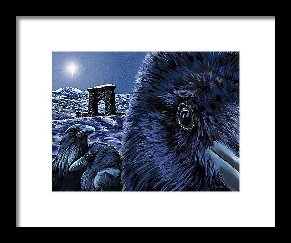 Raven Framed Print featuring the digital art In the Eye of the Raven by Les Herman