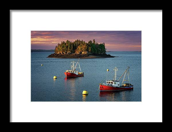 Maine Framed Print featuring the photograph In The Harbor at Dusk by Rick Berk