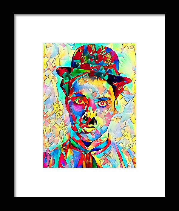 Wingsdomain Framed Print featuring the photograph Charlie Chaplin in Vibrant Painterly Colors 20200516a by Wingsdomain Art and Photography