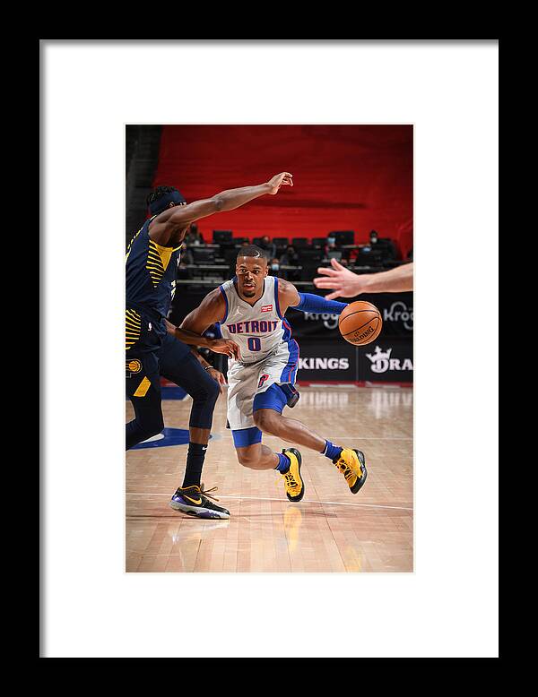Dennis Smith Jr Framed Print featuring the photograph Indiana Pacers v Detroit Pistons by Chris Schwegler