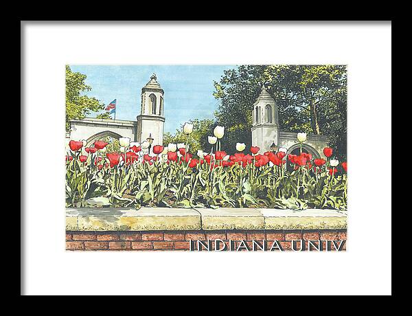 College Landmarks Framed Print featuring the painting Indiana University Sample Gates by John Stoeckley