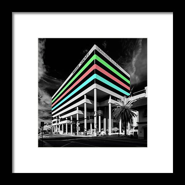 Infrared Framed Print featuring the photograph Infrared Color Striped Office Building by Rolf Bertram