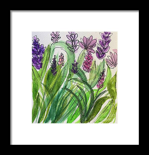 Purple Framed Print featuring the mixed media Ink and Wash Flowers by Lisa Neuman