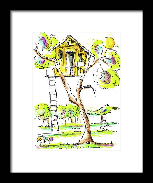 Treehouse Framed Print featuring the drawing Treehouse - Inkspired by Jason Nicholas