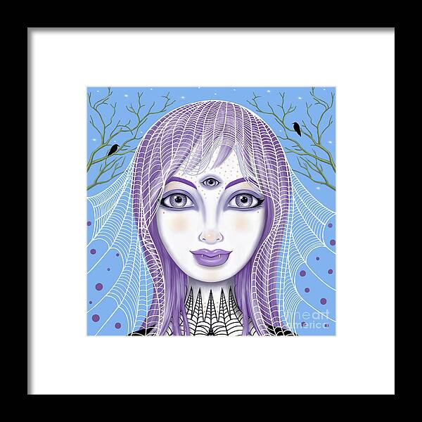 Fantasy Framed Print featuring the digital art Insect Girl, Spiderella - Sq.Blue by Valerie White