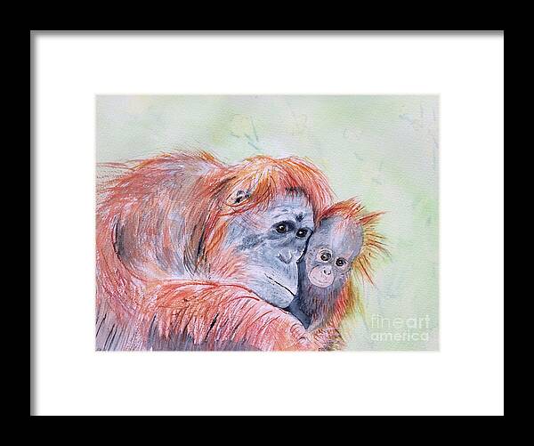 Orangutan Framed Print featuring the painting Inseparable by Maxie Absell