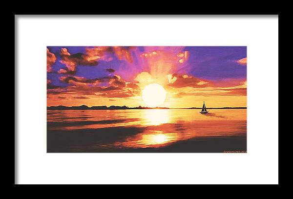 Landscape Framed Print featuring the painting Into the Sunset by SophiaArt Gallery