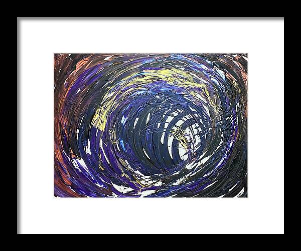 Abstract Framed Print featuring the painting Into The Void Questing For Vision Flow Codes by Anjel B Hartwell