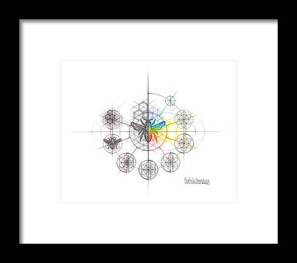 Bee Framed Print featuring the drawing Intuitive Geometry Bee with steps by Nathalie Strassburg
