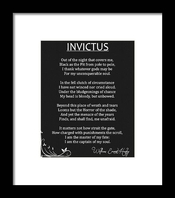 Invictus Poem Black And White Framed Print featuring the mixed media Invictus Poem Black And White by Dan Sproul