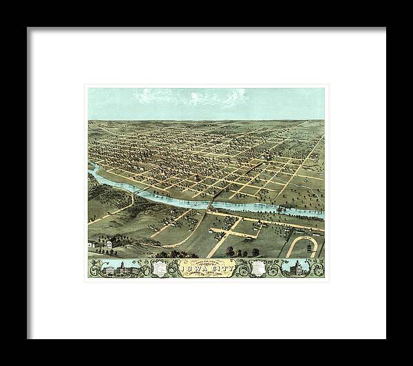 Iowa City Framed Print featuring the photograph Iowa City Vintage Map Birds Eye View 1868 by Carol Japp