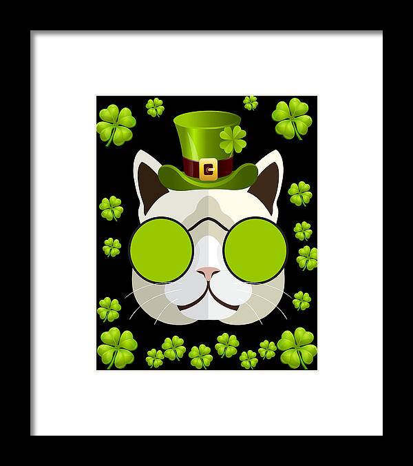 Funny Framed Print featuring the digital art Irish Leprechaun Cat by Flippin Sweet Gear