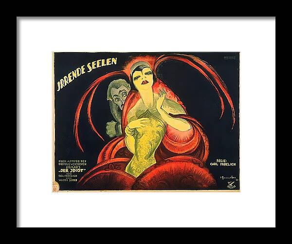 Josef Framed Print featuring the mixed media ''Irrende Seelen'', 1921 - art by Josef Fenneker by Movie World Posters