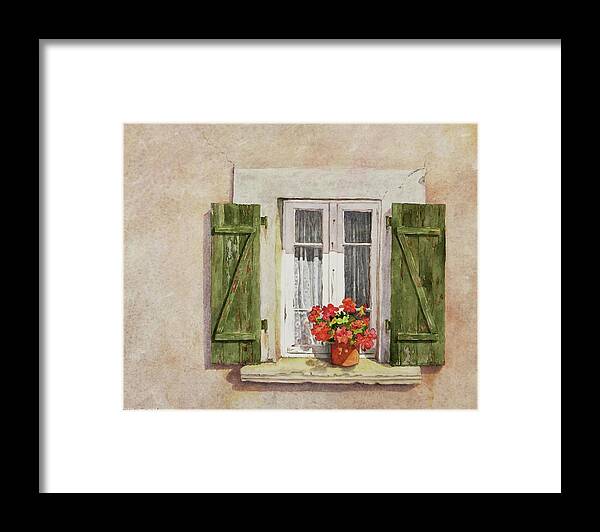 Watercolor Framed Print featuring the painting Irvillac Window by Mary Ellen Mueller Legault