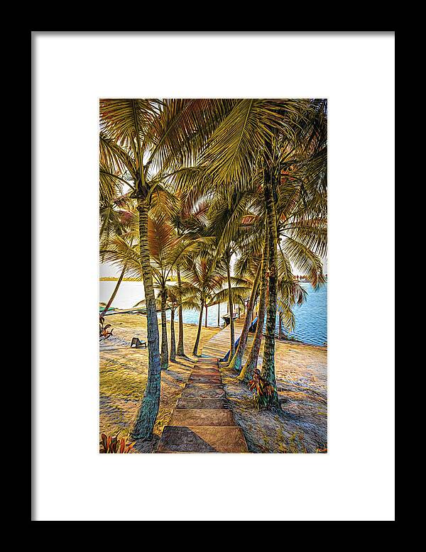 Beach Framed Print featuring the photograph Island Dock Under Palms Painting by Debra and Dave Vanderlaan