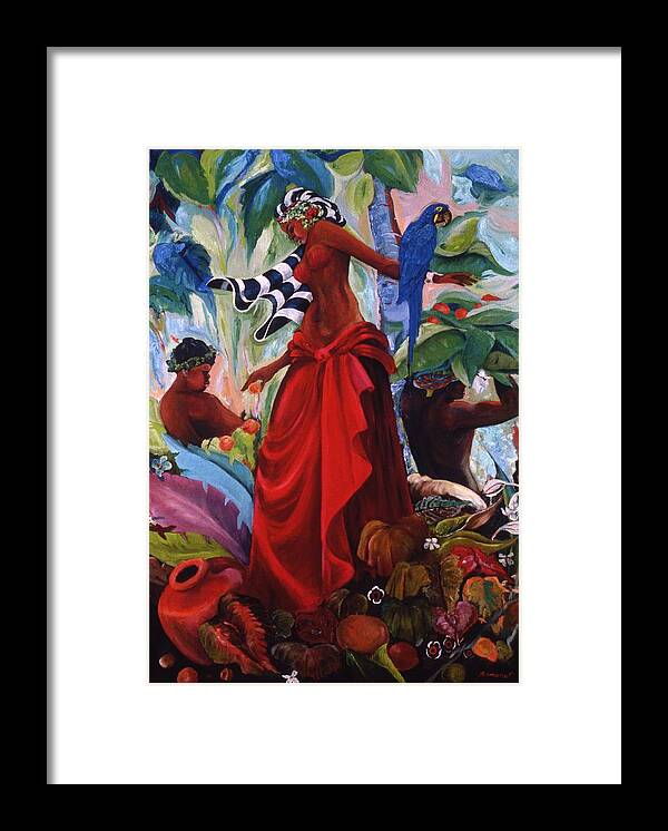 Tropical Spring Harvest Framed Print featuring the painting Island harvest by Lee Ransaw