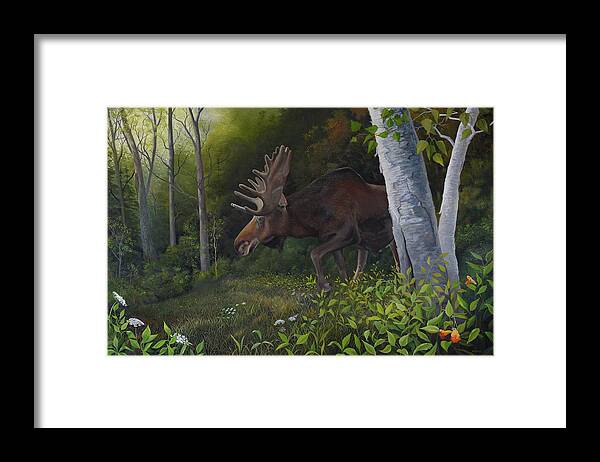 Moose Framed Print featuring the painting Northwoods Moose by Charles Owens