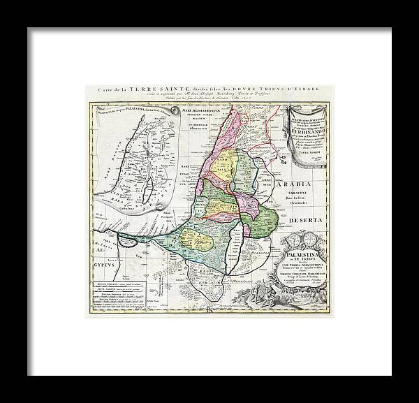 The Holy Land Framed Print featuring the photograph Israel Palestine and The Holy Land Vintage Historical Map 1750 by Carol Japp