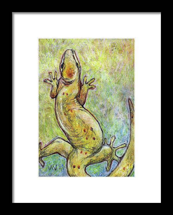 Gecko Framed Print featuring the mixed media It's a Gecko by AnneMarie Welsh