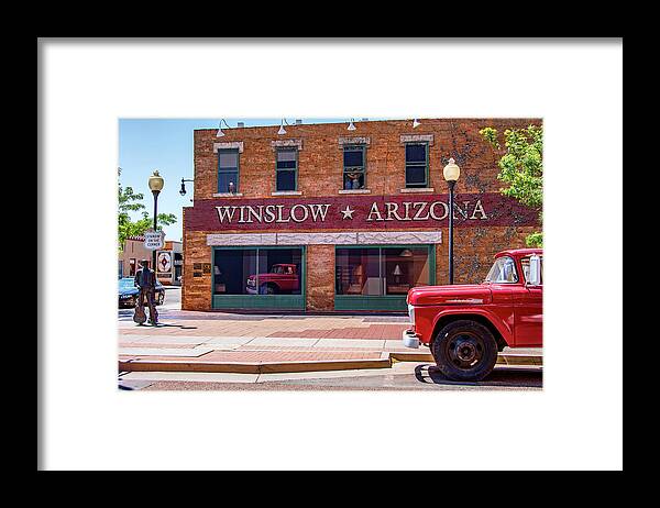 Staning On The Corner Framed Print featuring the photograph It's a Girl My Lord in a Flatbed Ford by Paul LeSage
