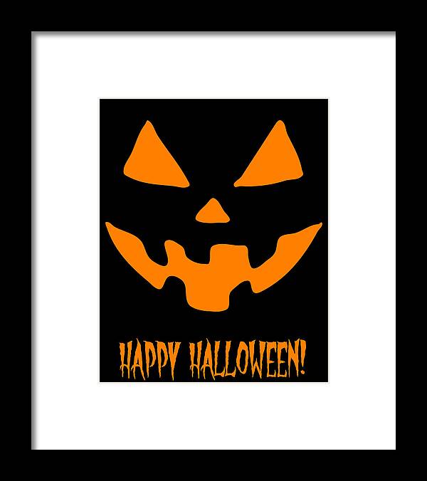Funny Framed Print featuring the digital art Jack-O-Lantern Happy Halloween Pumpkin by Flippin Sweet Gear