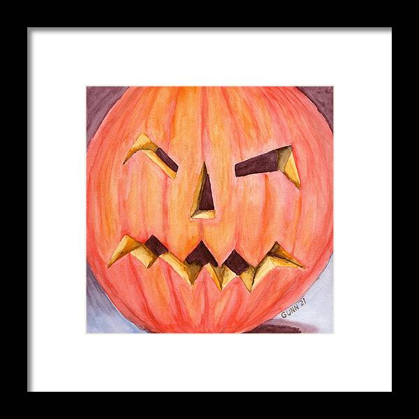 Pumpkin Framed Print featuring the painting Jack O Lantern by Katrina Gunn