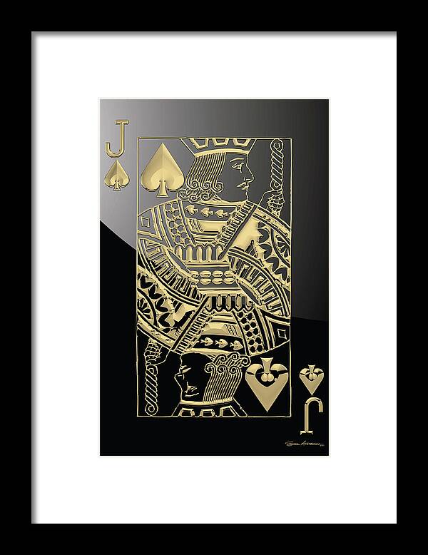 'gamble' Collection By Serge Averbukh Framed Print featuring the digital art Jack of Spades in Gold over Black by Serge Averbukh